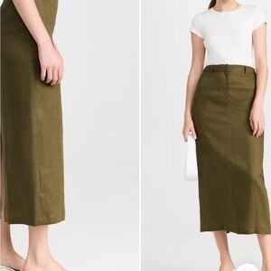 NWT Reformation Gia Linen Skirt in Dark Olive size 2